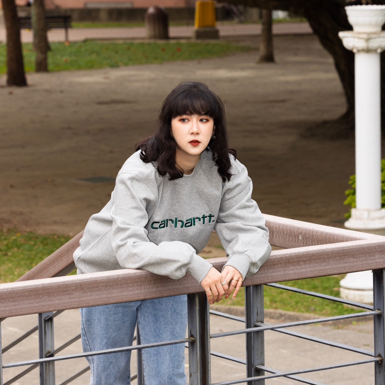 -(E2e04)-CARHARTT WIP LOOSE FIT SCRIPT SWEAT 大字衛衣 鋪棉 灰綠-I030546_24F_XX