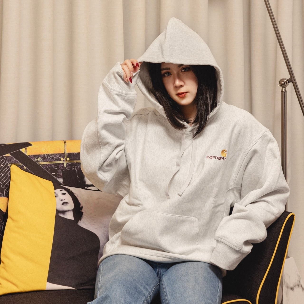 【瑕疵商品】-(B9)-CARHARTT WIP HOODED AMERICAN SCRIPT SWEAT 刺繡 LOGO 紅字 基本款帽T 黑/灰-I028279