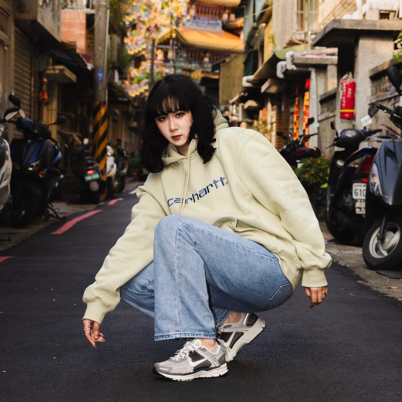 -(E6e02)-CARHARTT WIP HOODED SWEATSHIRT 經典款 大字 刺繡 LOGO 鋪棉 帽T 米綠-I030547_24G_XX