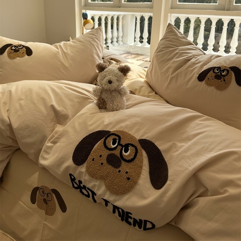 《3954》刺繡可愛小動物純棉床上四件組