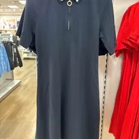 [S] TOMMY HILFIGER ZIP POLO MIDI DRESS,NAVY, 76J4746-410 (STH645)