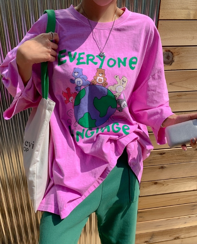 ᴴᴼᵀ ▸▸店長推薦◃◃ 春夏新品/地球小熊水洗長版上衣 MANIFEST正韓🇰🇷