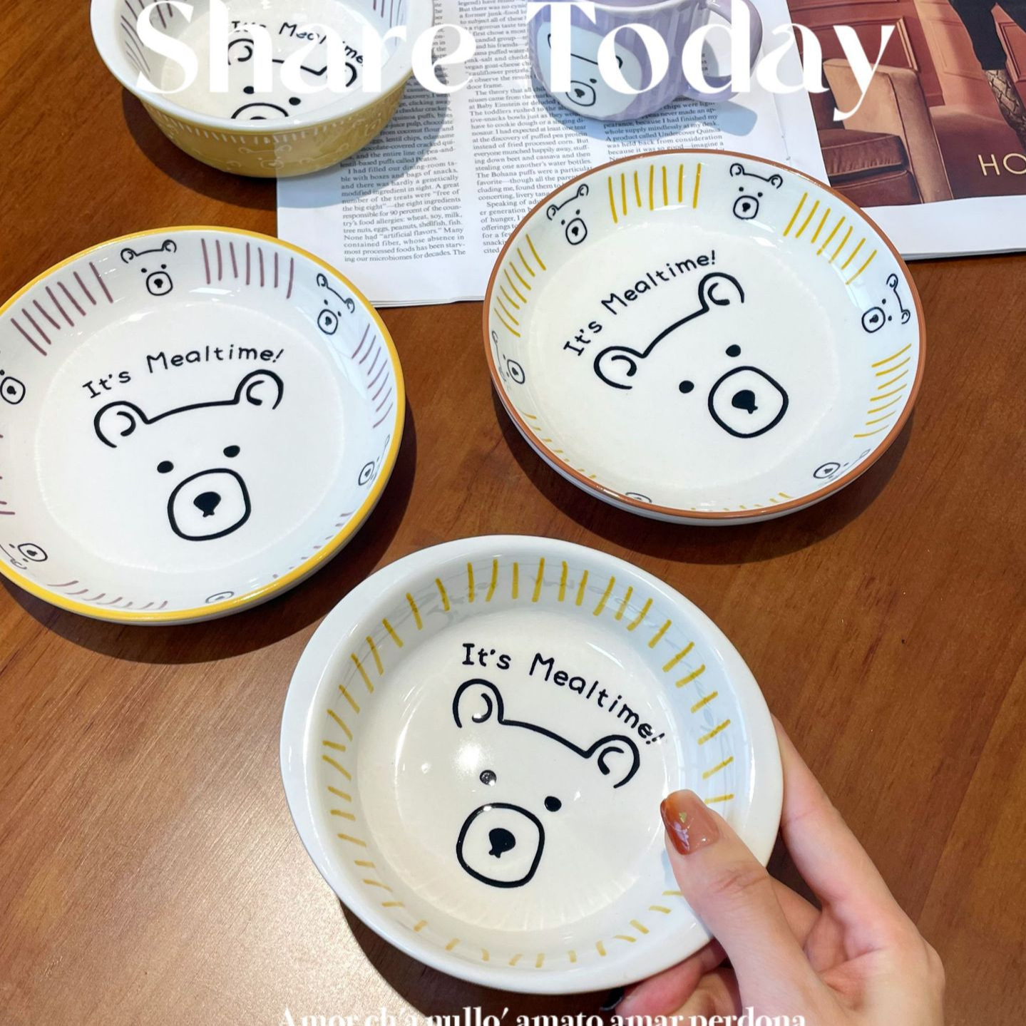 《3955》奶油浮雕小熊陶瓷餐盤碗