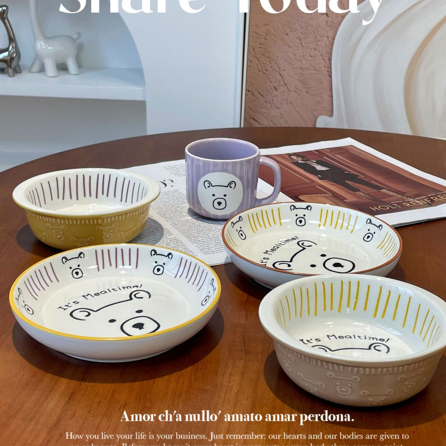 《3955》奶油浮雕小熊陶瓷餐盤碗