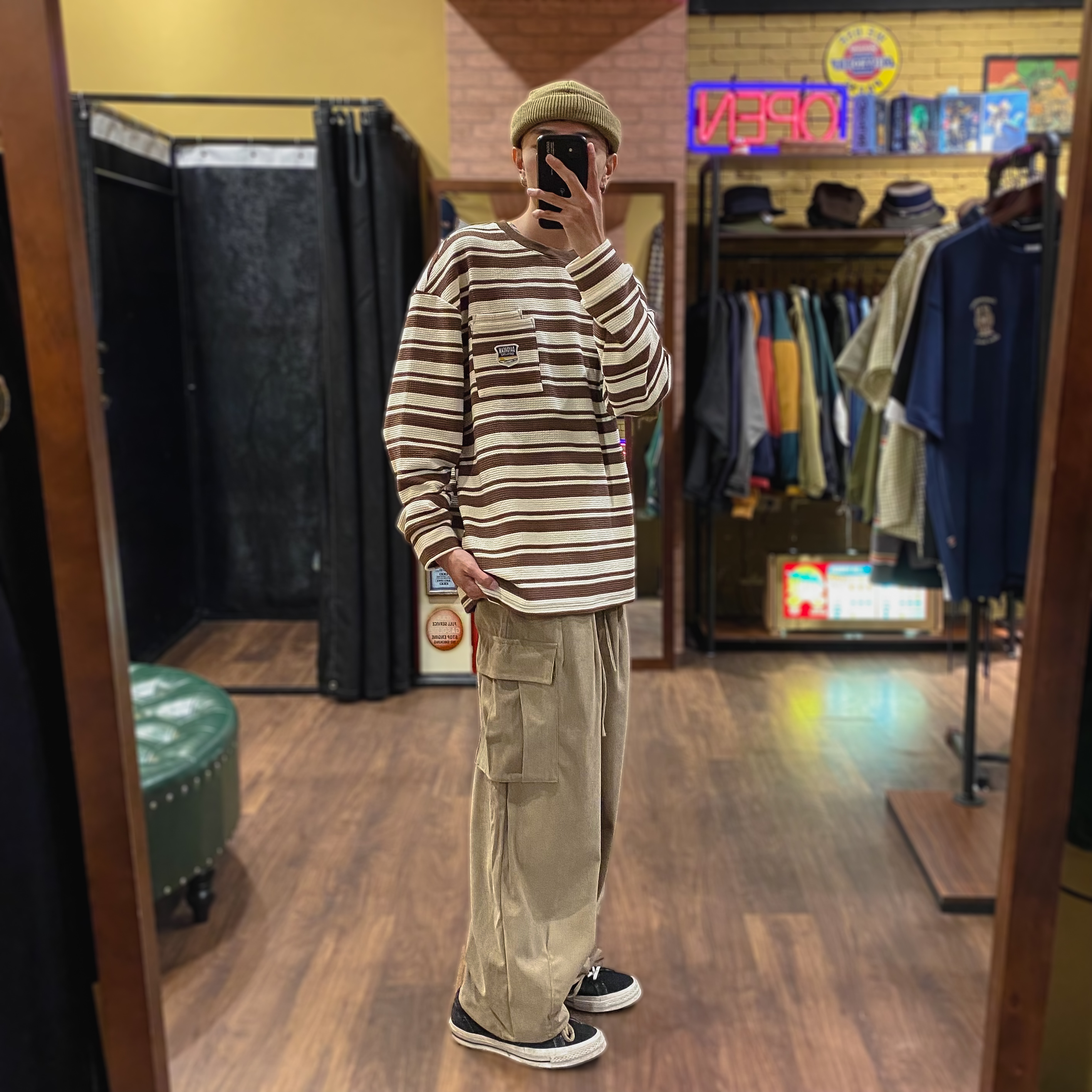 口袋直筒燈芯絨長褲