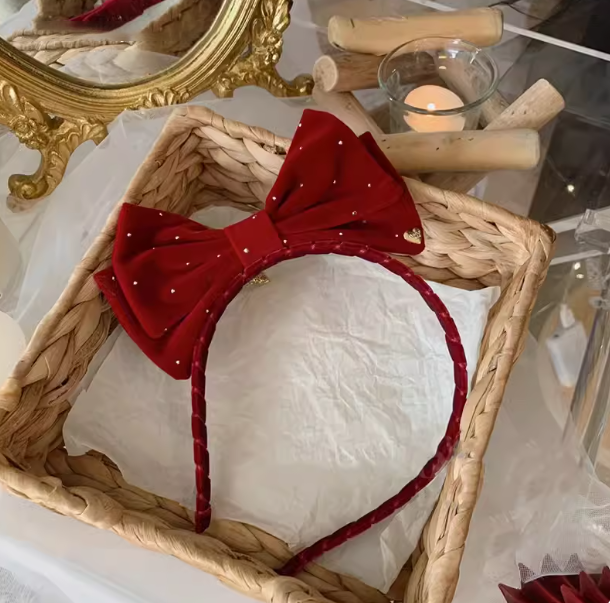 Christmas Velvet Heart Ribbon Headband