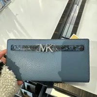 [S] MICHAEL KORS 35S4S6RE3L REED LG SNAP WALLET LEATHER,DENIM, 196237635266 (SMK830)