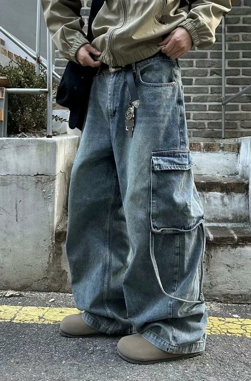 洗水鬆身工裝牛仔褲 P2606