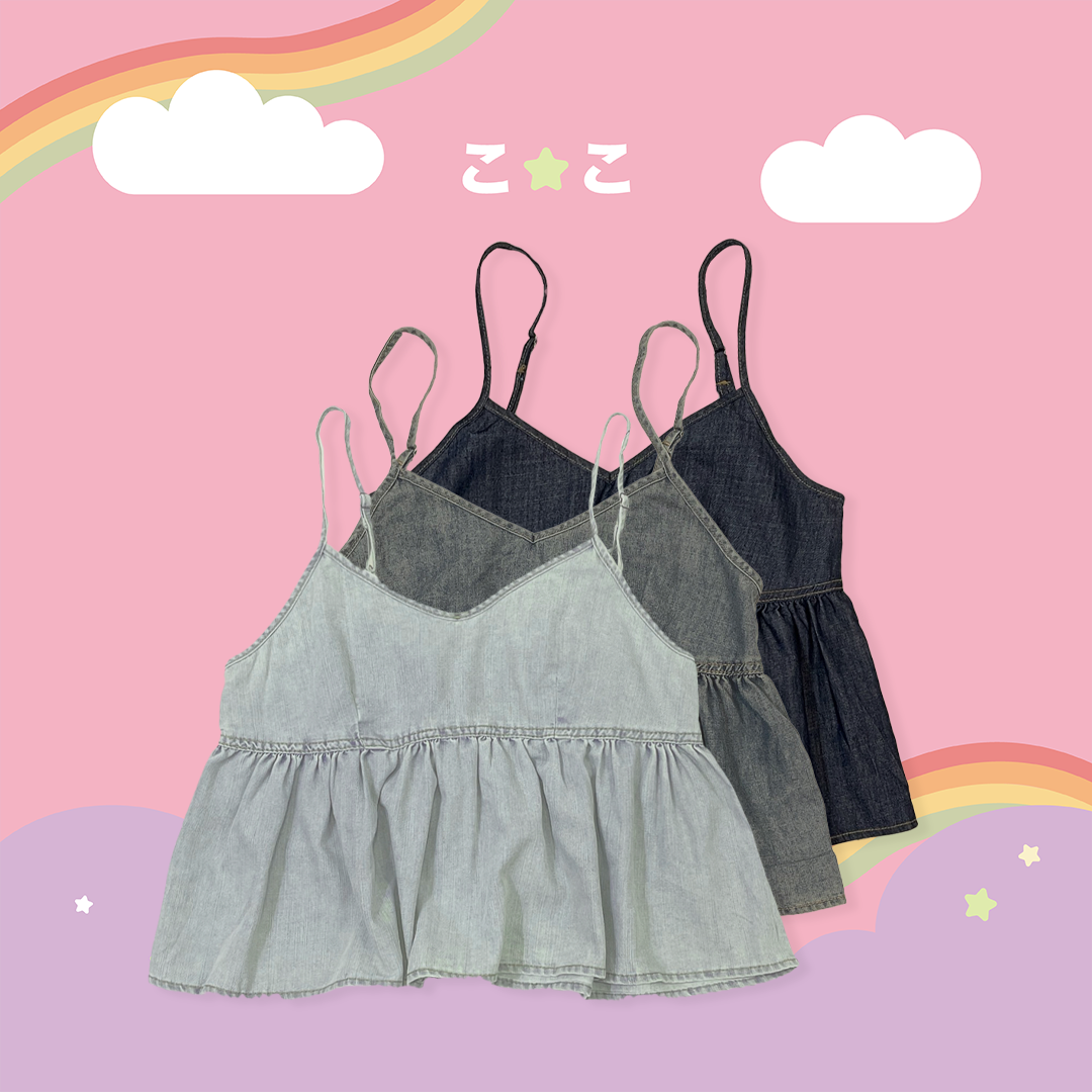 こ♡こ 牛仔細肩短背心