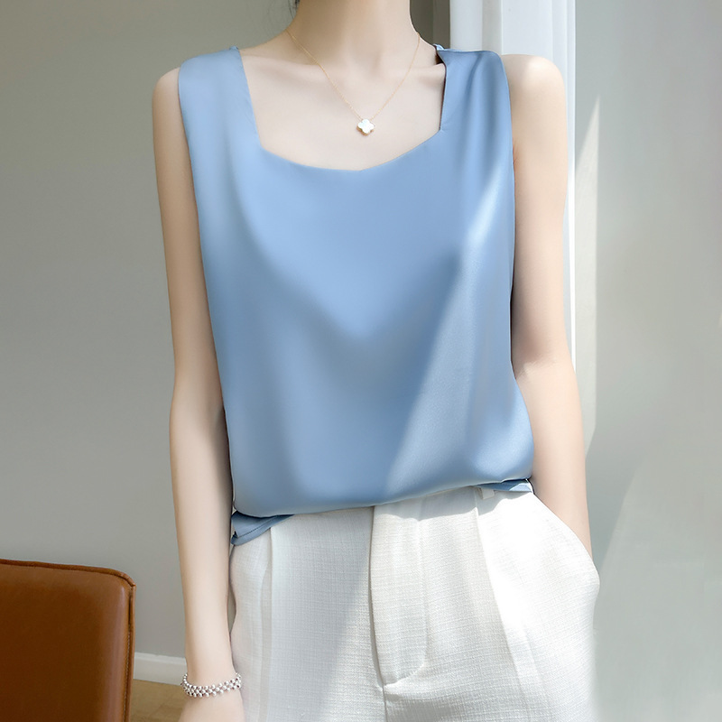 多角方領仿緞背心 五色