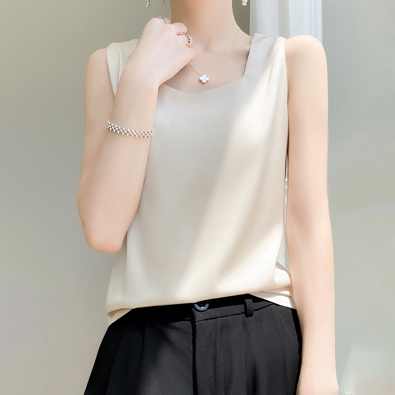 多角方領仿緞背心 五色