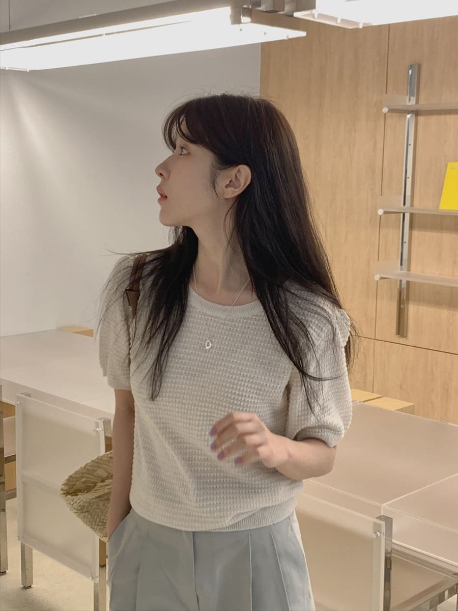 韓國Cherrykoko授權 韓系可愛華夫格圓領針織上衣