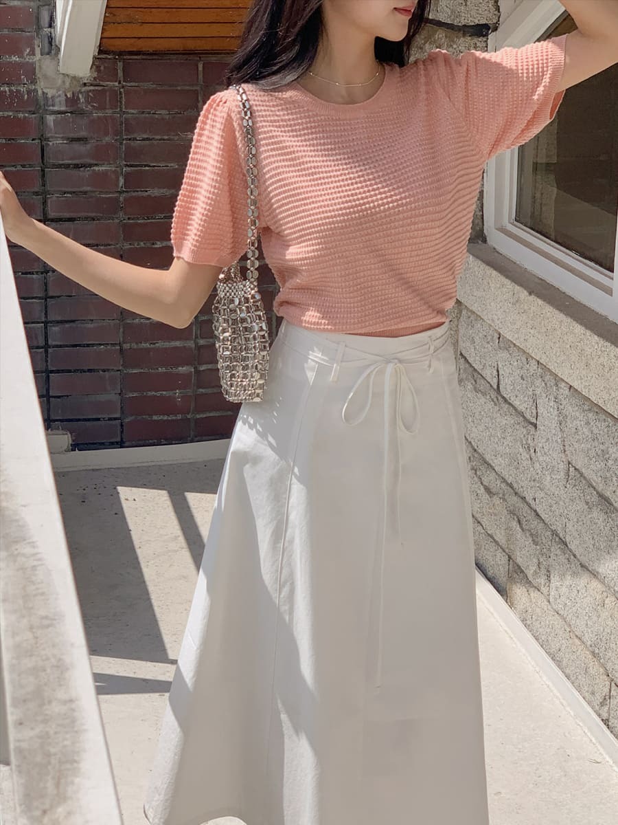 韓國Cherrykoko授權 韓系可愛華夫格圓領針織上衣