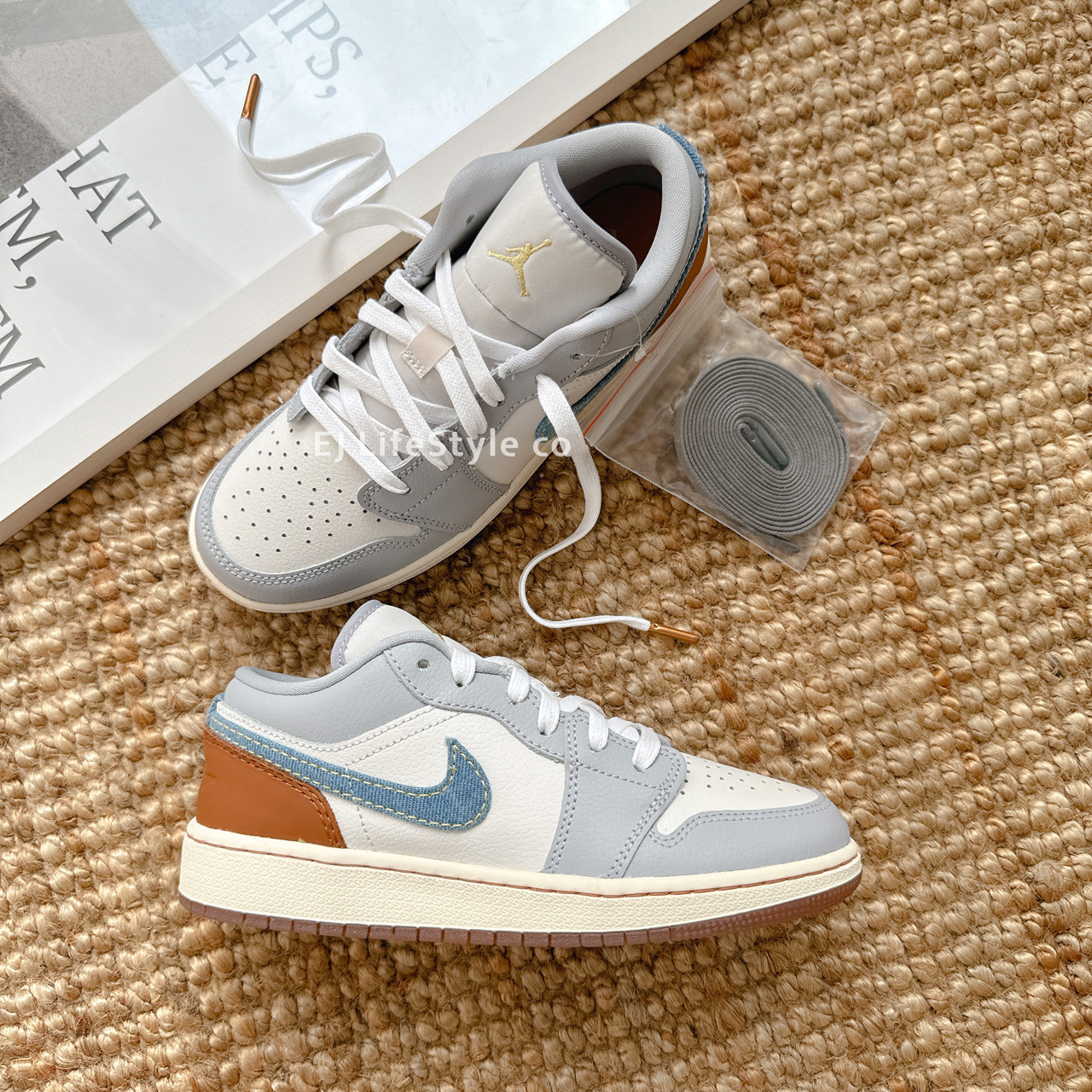 NIKE AIR JORDAN 1 LOW SE GS AJ1 單寧灰藍 奶油底 牛仔 大童鞋 FZ5046-041 / 調貨