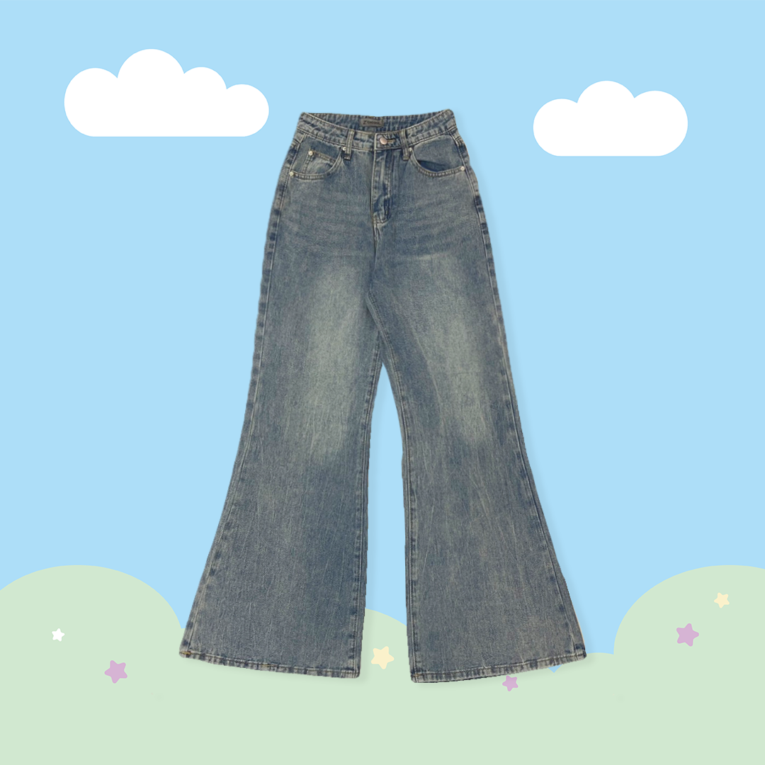 こ♡こ 高腰長腿牛仔喇叭褲