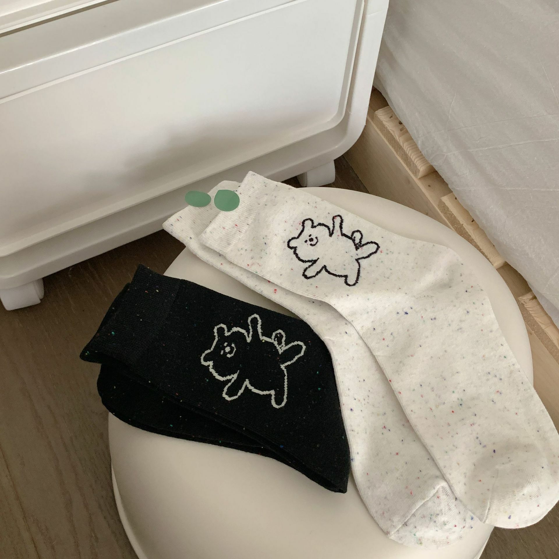 《3969》♾️插畫兔子小熊點砂中筒襪