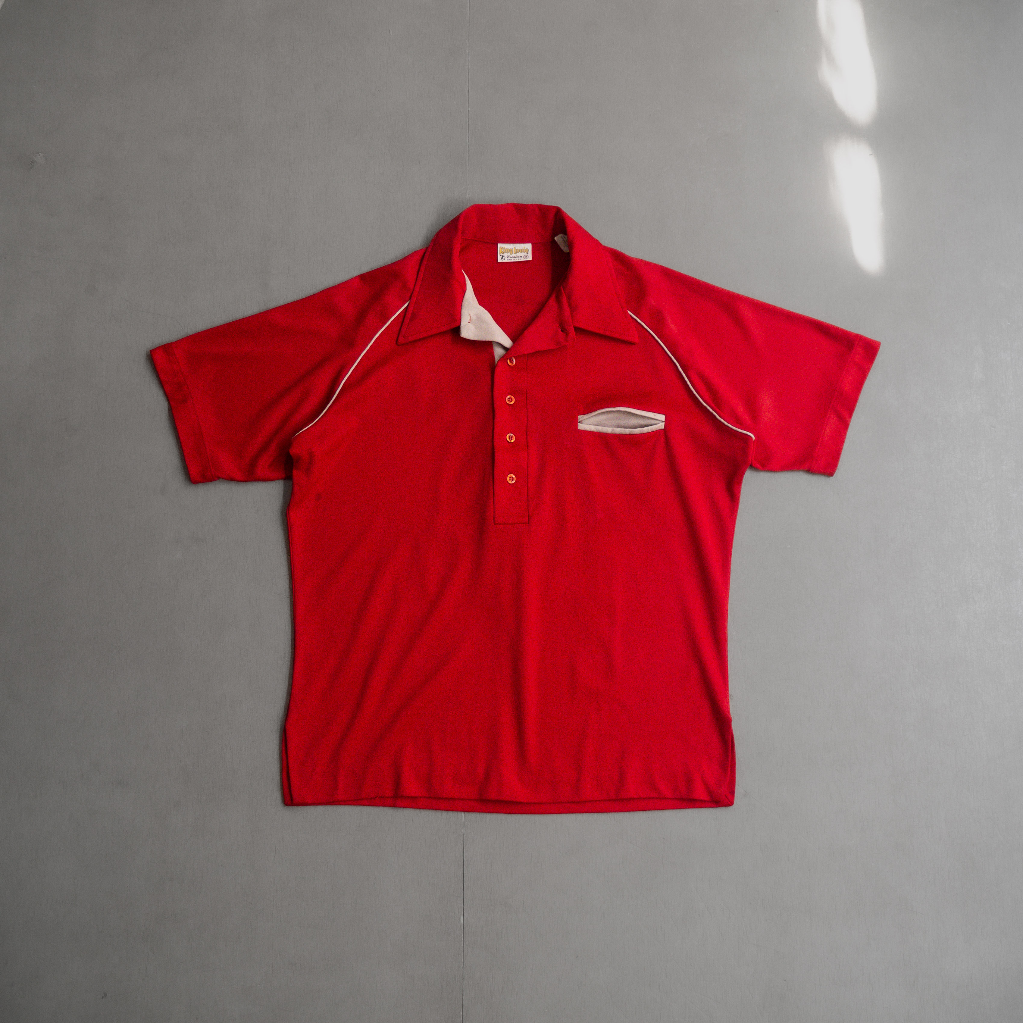 70S KING LOUIE BOWLING SHIRT 美國製 正紅色 印花 保齡球 短袖 套頭 襯衫