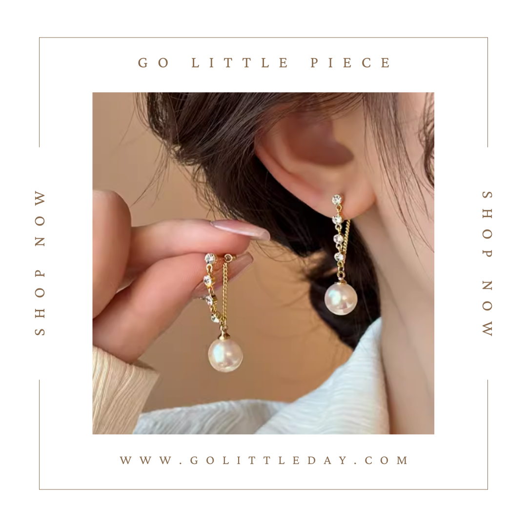 Go Little Piece 韓國 輕奢設計 鋯石珍珠流蘇耳環 (逢星期日截單後14-21個工作天發貨) - 133