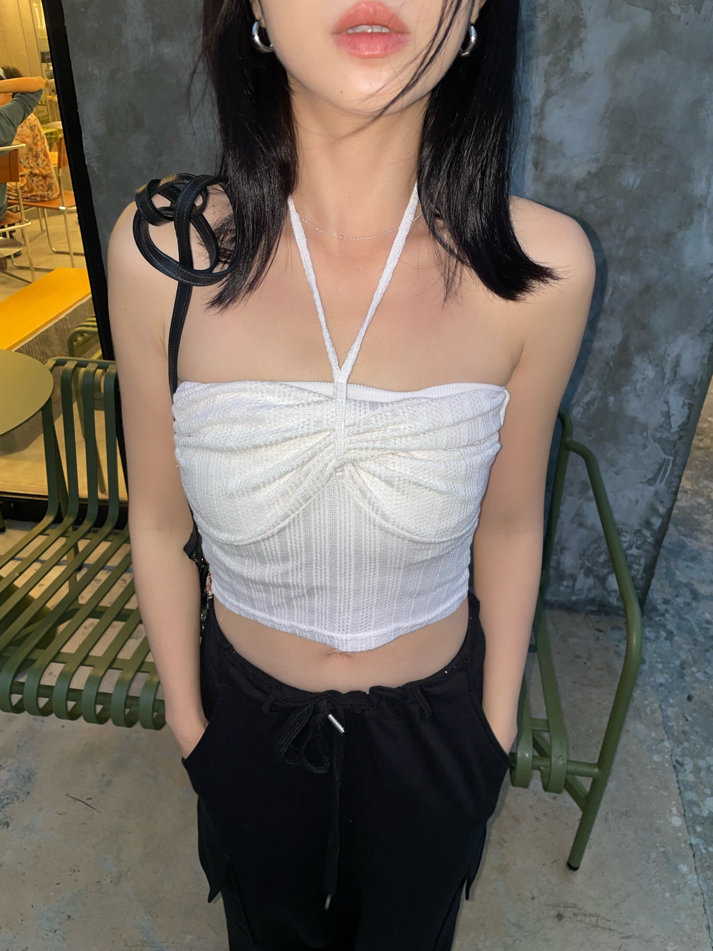 (訂購)  THE BOY IS MINE! 度假風掛頸針織上衣 T0408 (白/黑/綠)