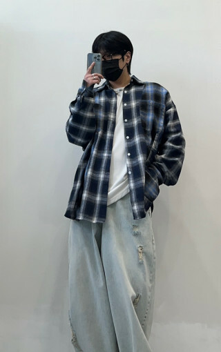 交叉補丁格紋襯衫