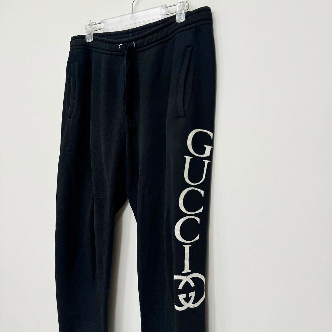 二手美品 Gucci 側邊Logo黑色棉長褲