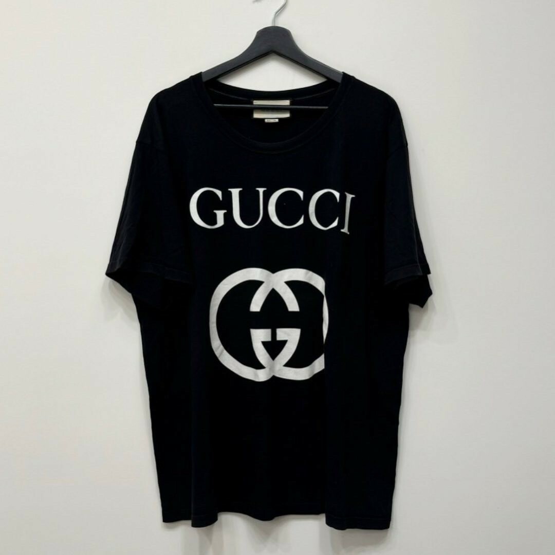 二手美品 3折 Gucci 雙G 大Logo 黑短袖