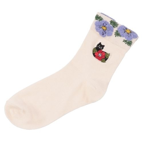 花&貓刺繡短襪