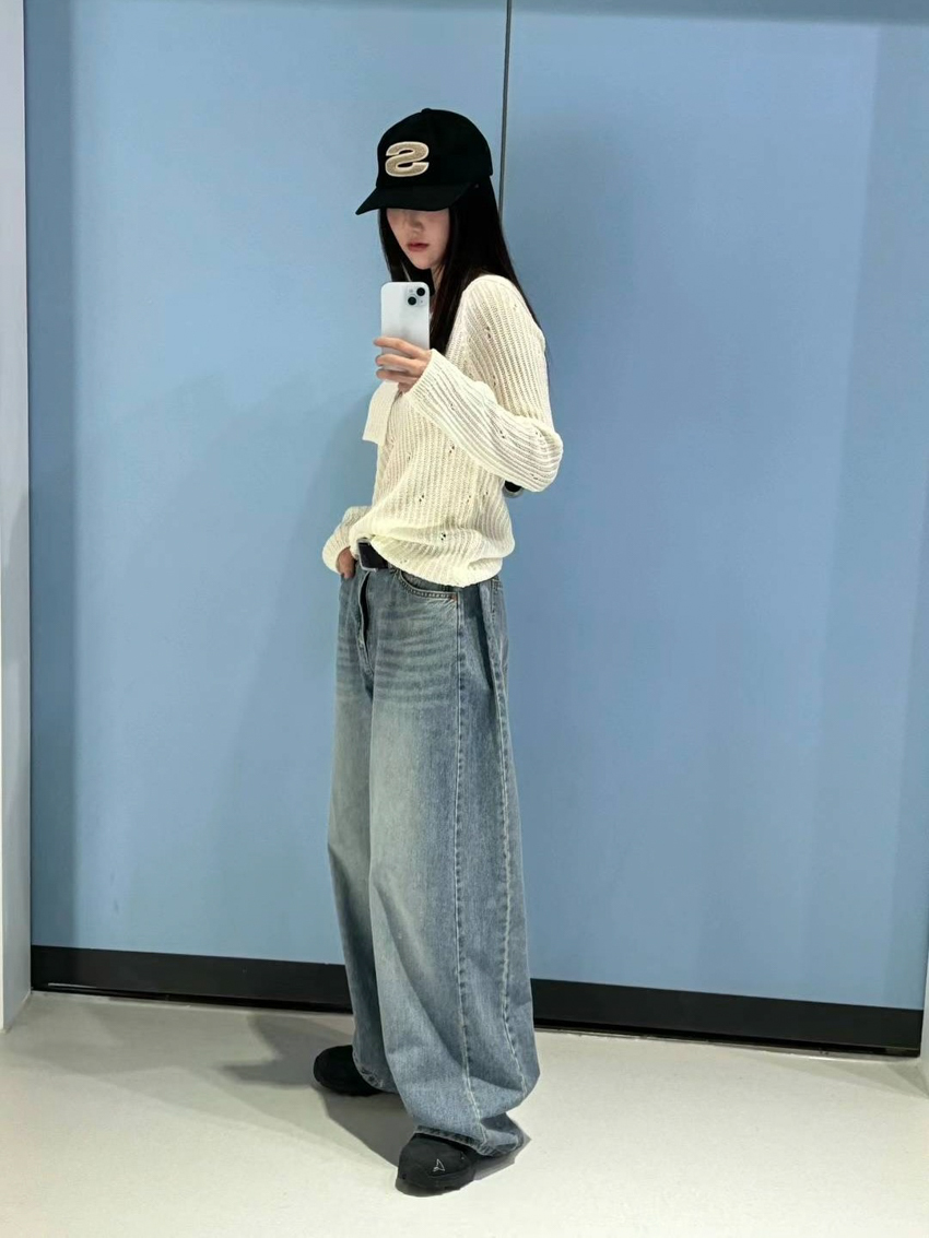 Gabriel side ruching straight-leg baggy jeans