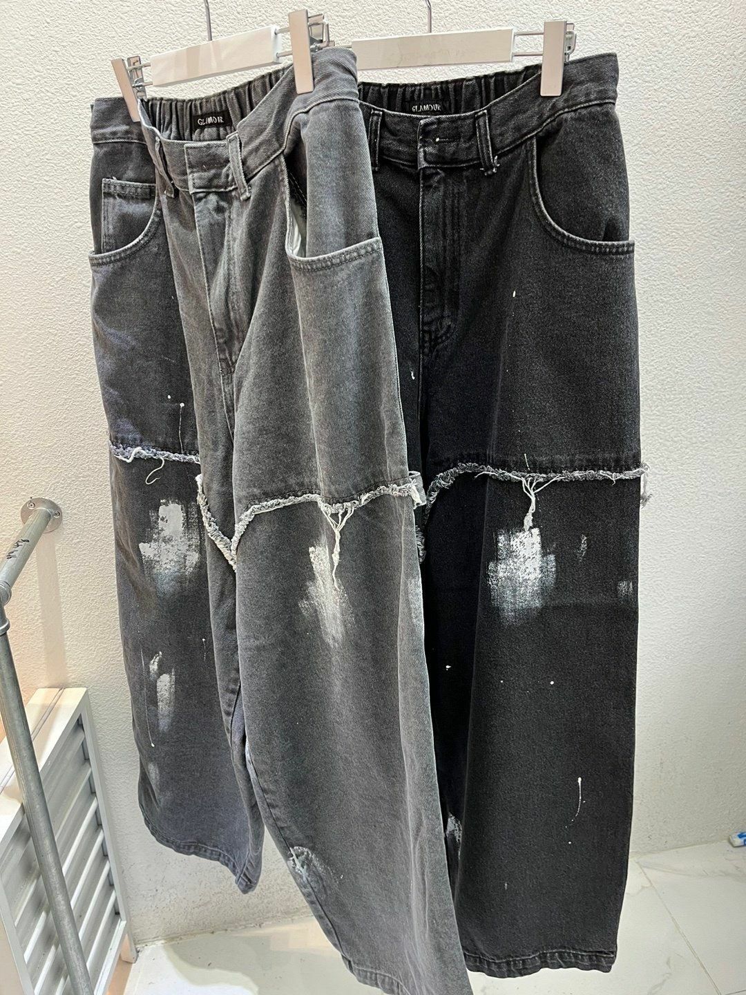 洗水油漆鬆身牛仔褲 GLAMOUR-008J