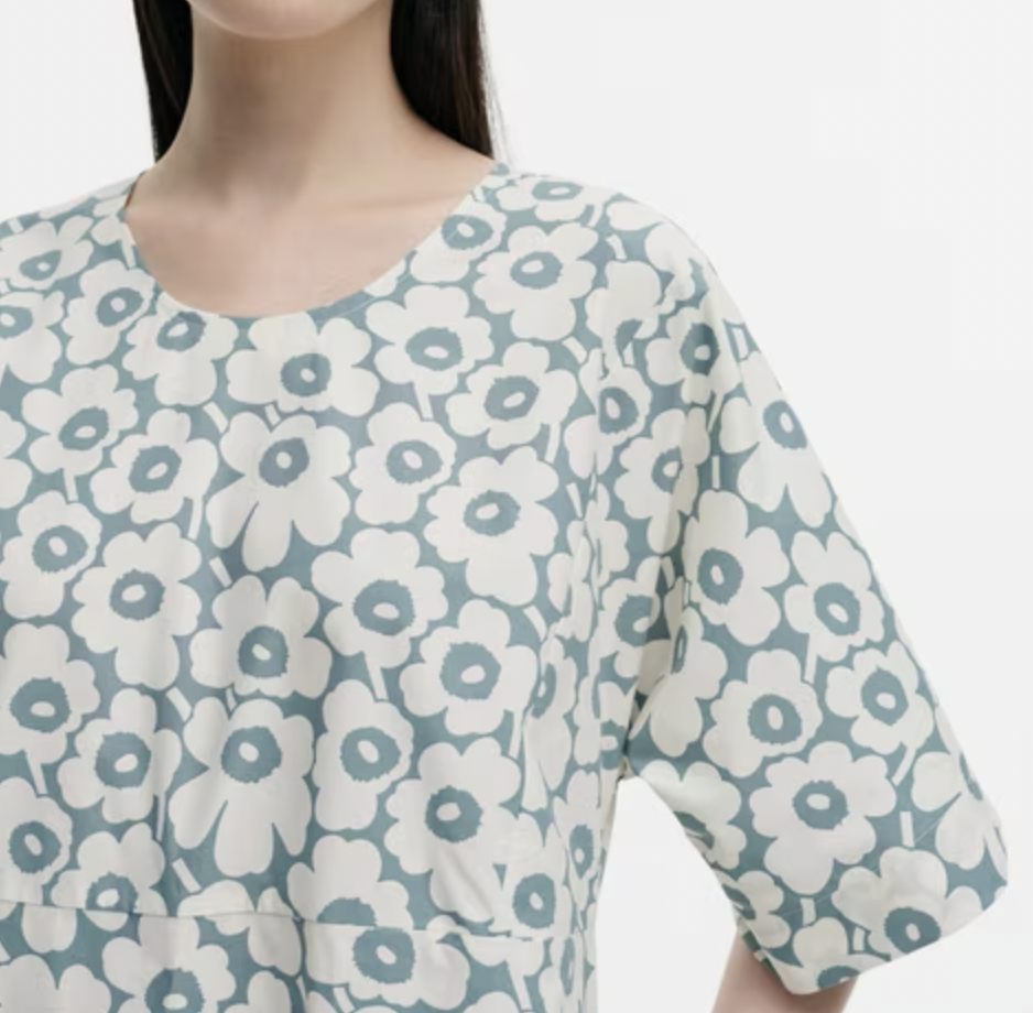 代購現貨 | Mariekko 湖水綠色小花圓領連身裙 | Engraving Poppy Cotton Poplin Dress