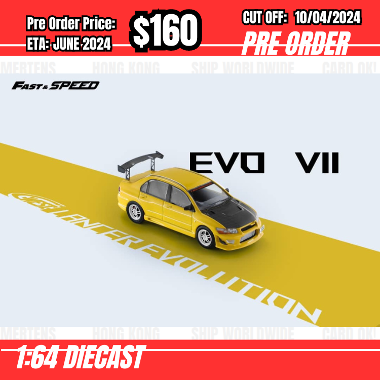 RS-$160 * Fast Speed * 1:64 Mitsubishi Lancer EVO VII C-West Yellow/Carbon Hood [OD08/04]