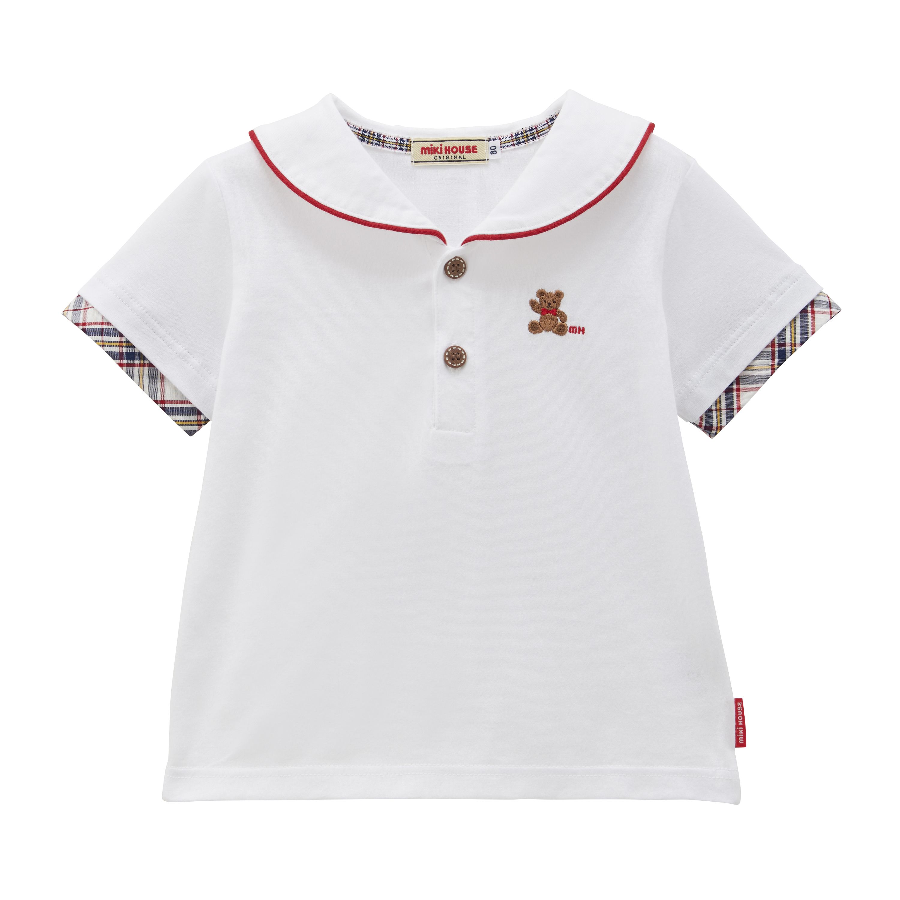 MIKI HOUSE BEAR 水手領短袖T恤-藏藍&白
