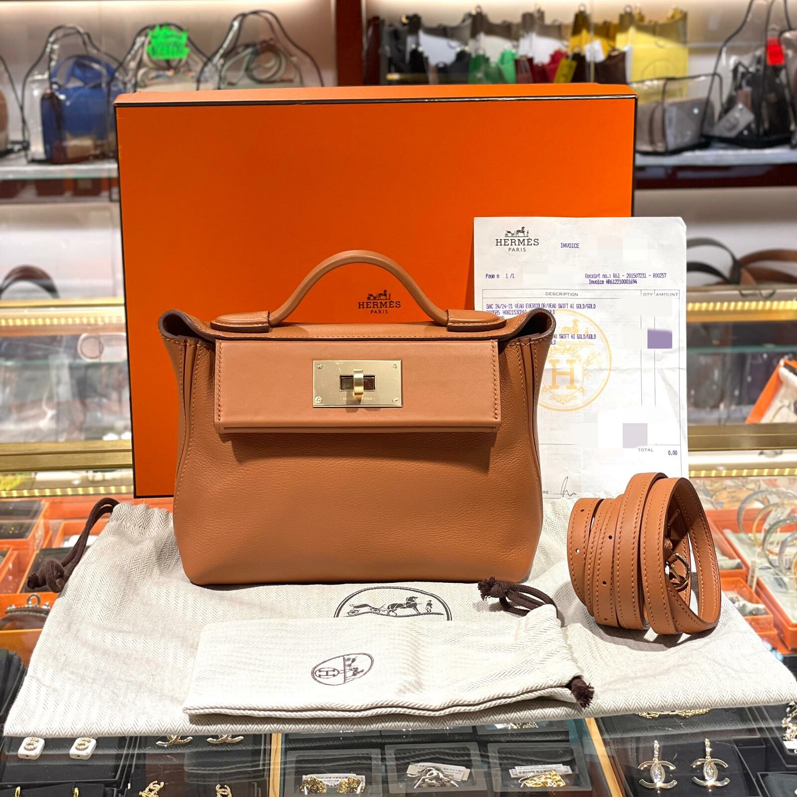 全新HERMES 2424/21 MINI  U 金棕色金扣, EVERCOLOR皮, H082153CPAI ,#BRAND NEW #香榭站正品
