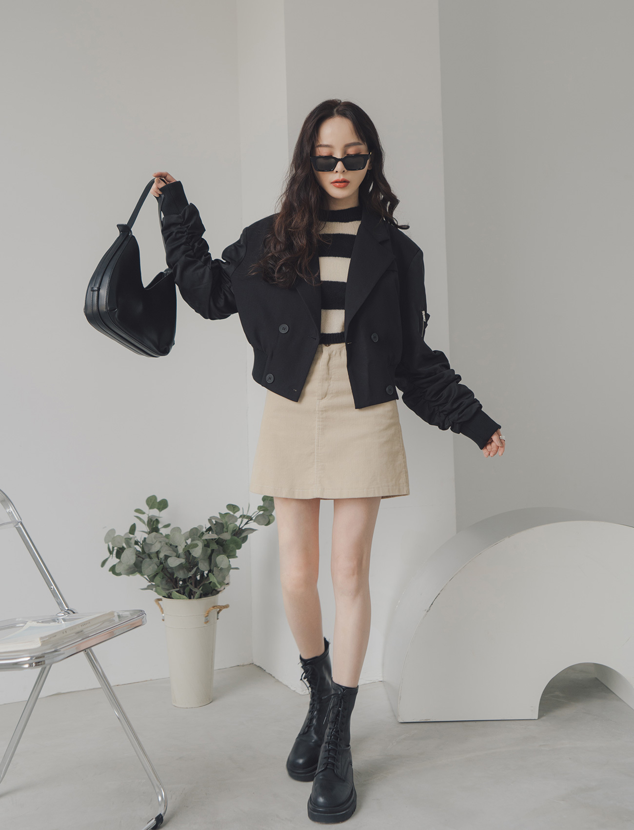 拼接縮袖短外套