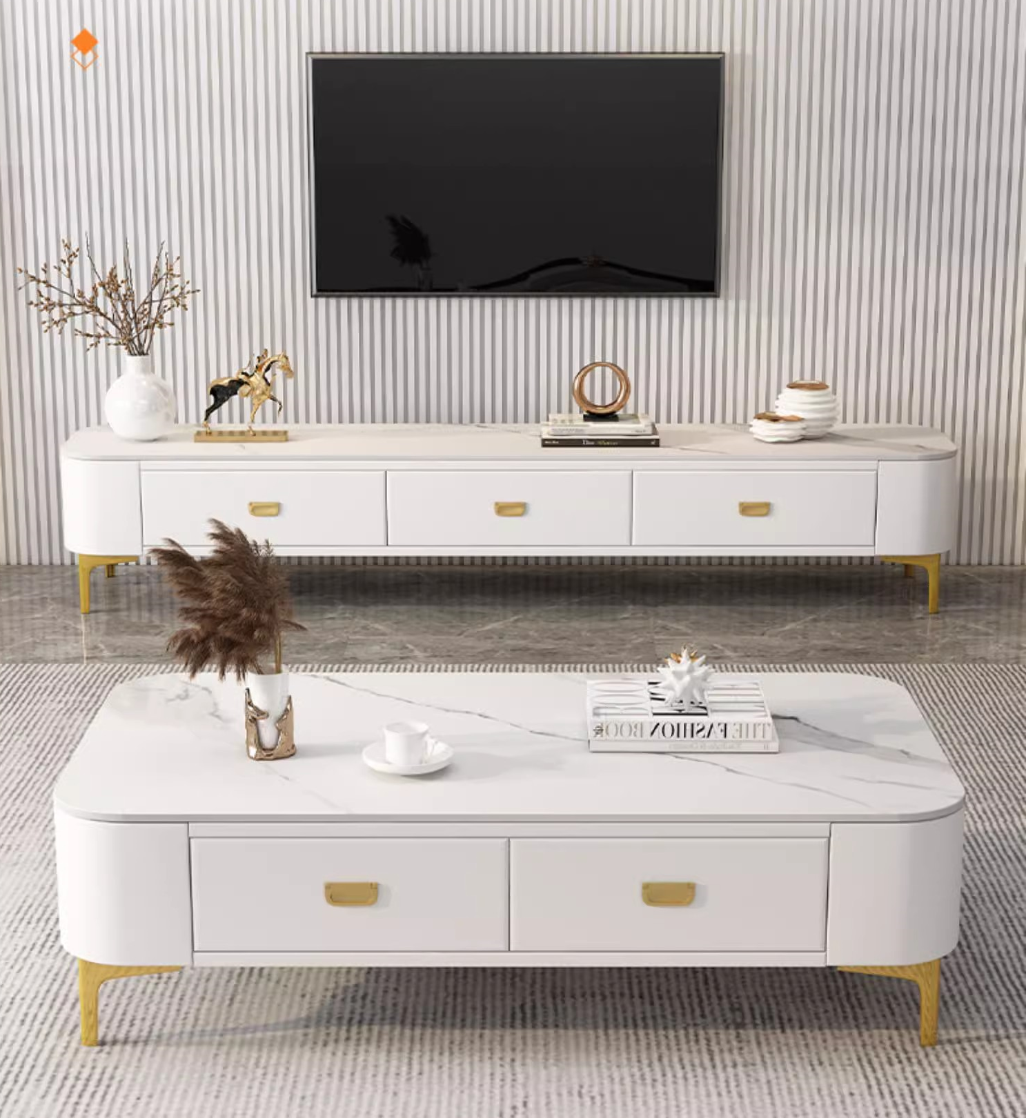 小戶型現代簡約輕奢1.4米茶几+2.0米電視櫃組合