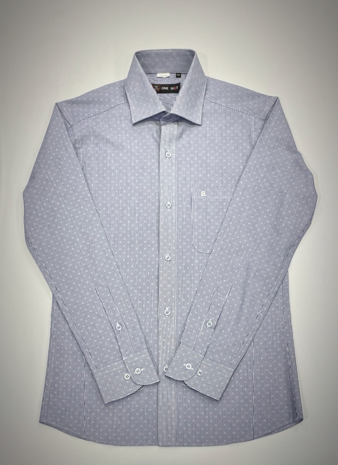 藍色直紋點點男長袖襯衫6