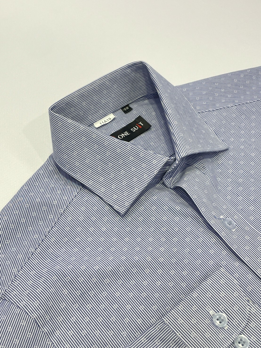 藍色直紋點點男長袖襯衫7