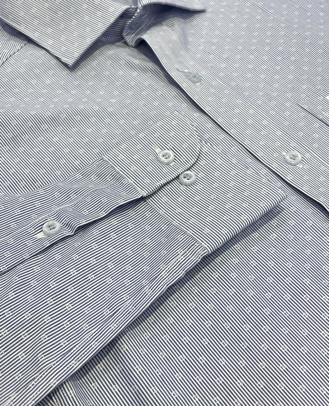藍色直紋點點男長袖襯衫8