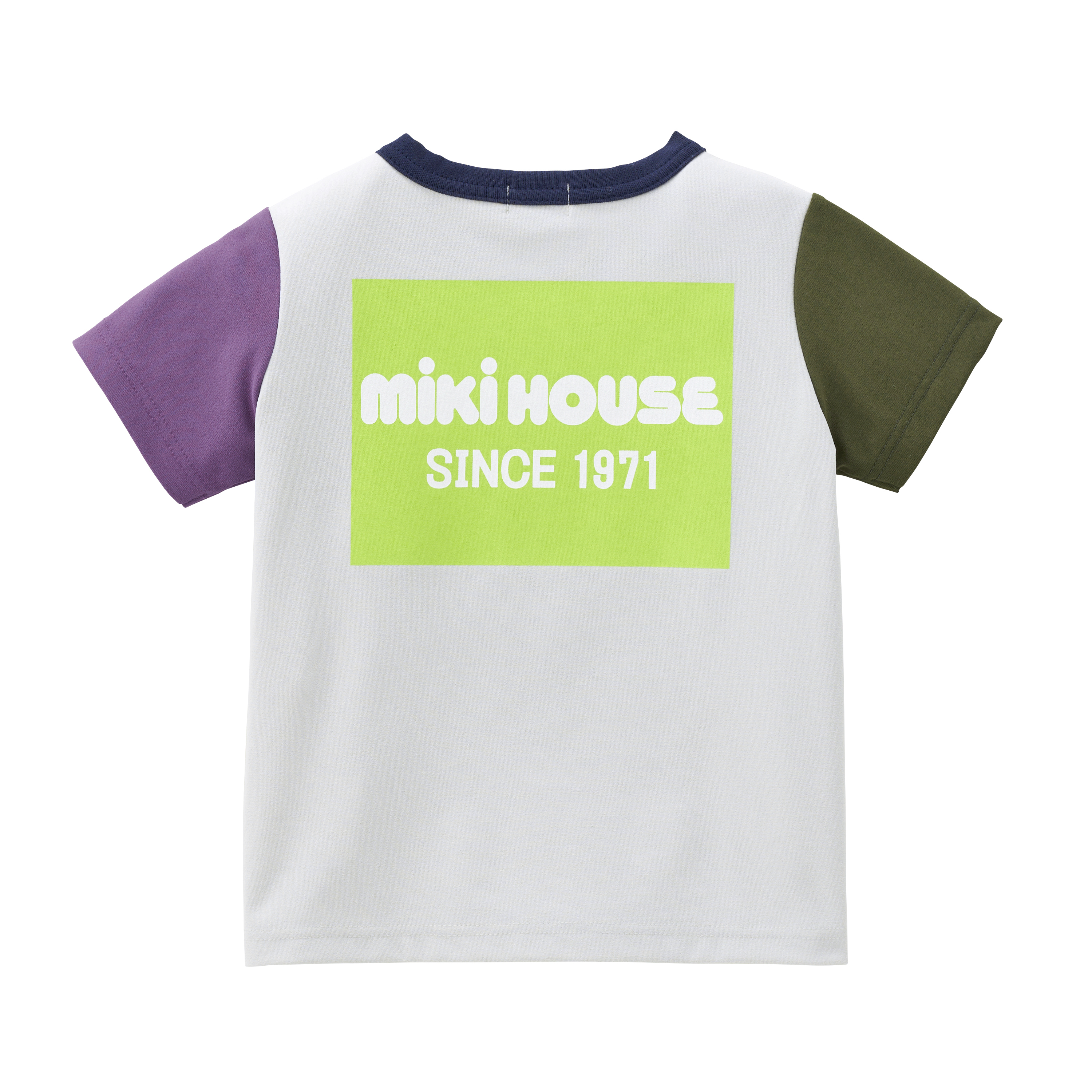 MIKI HOUSE LOGO拼色短袖T恤-灰