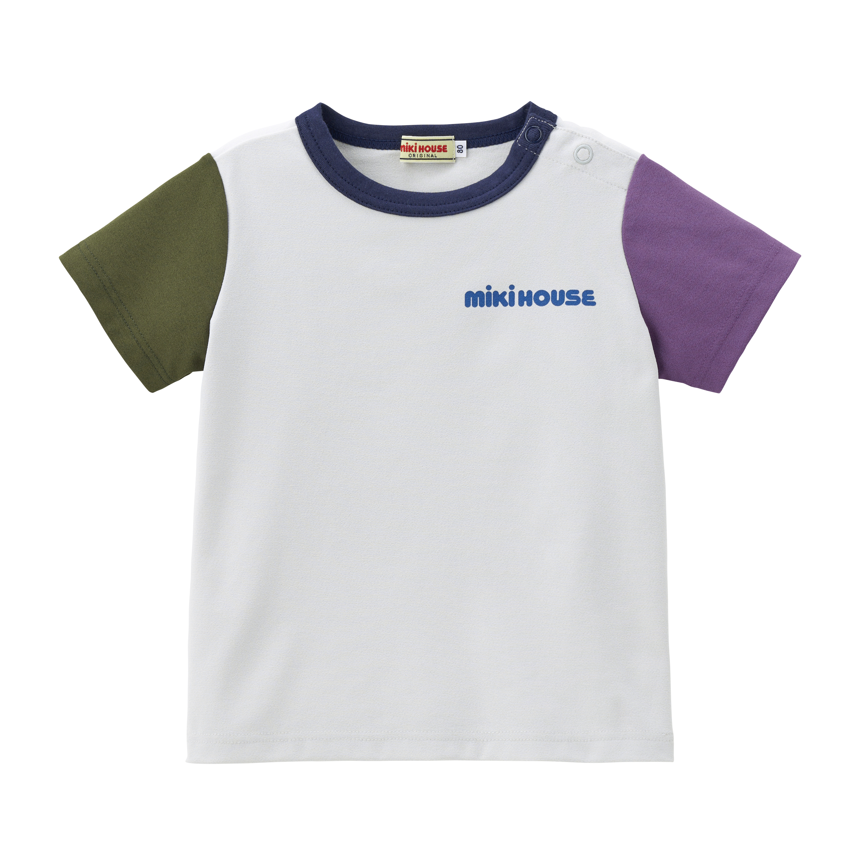 MIKI HOUSE LOGO拼色短袖T恤-灰