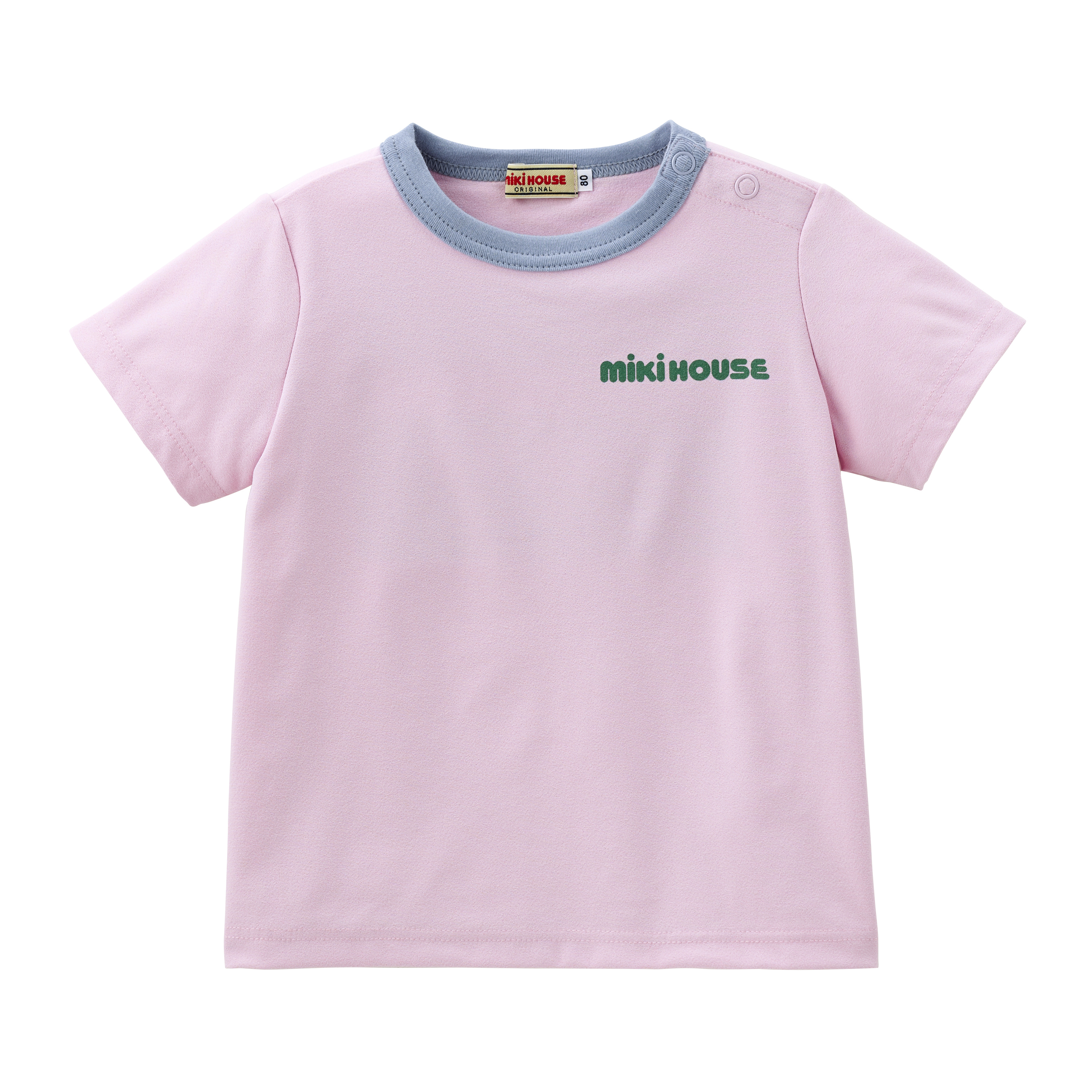 MIKI HOUSE LOGO拼色短袖T恤-粉