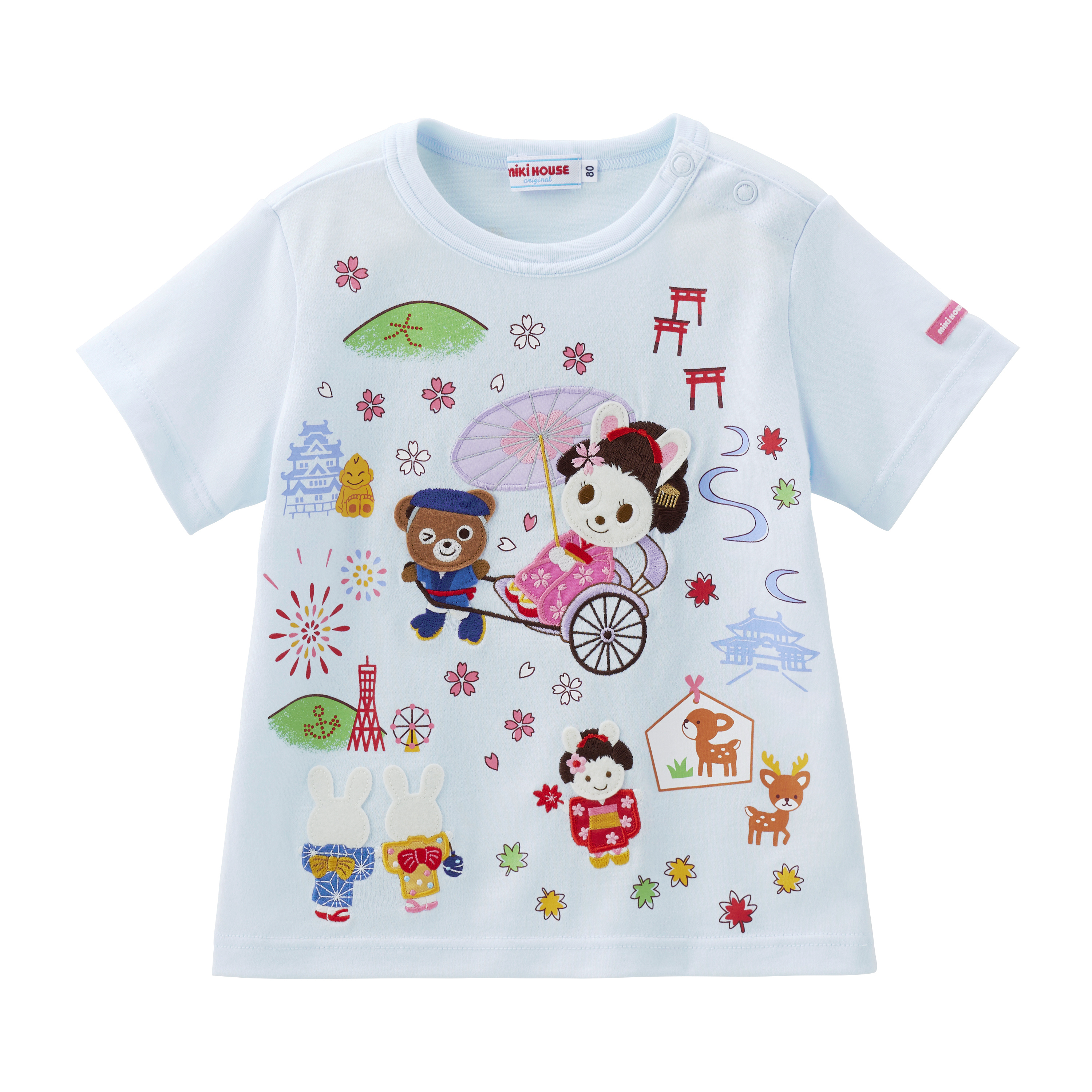 【環遊日本系列】普奇熊&舞颯兔近畿短袖T恤-天藍