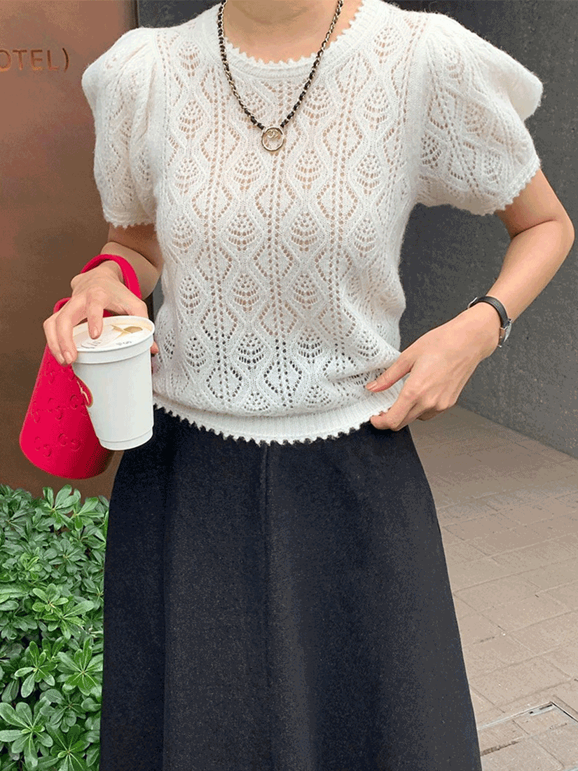 [現貨] Freya 蕾絲泡泡針織上衣 [ 2色 / Free ]