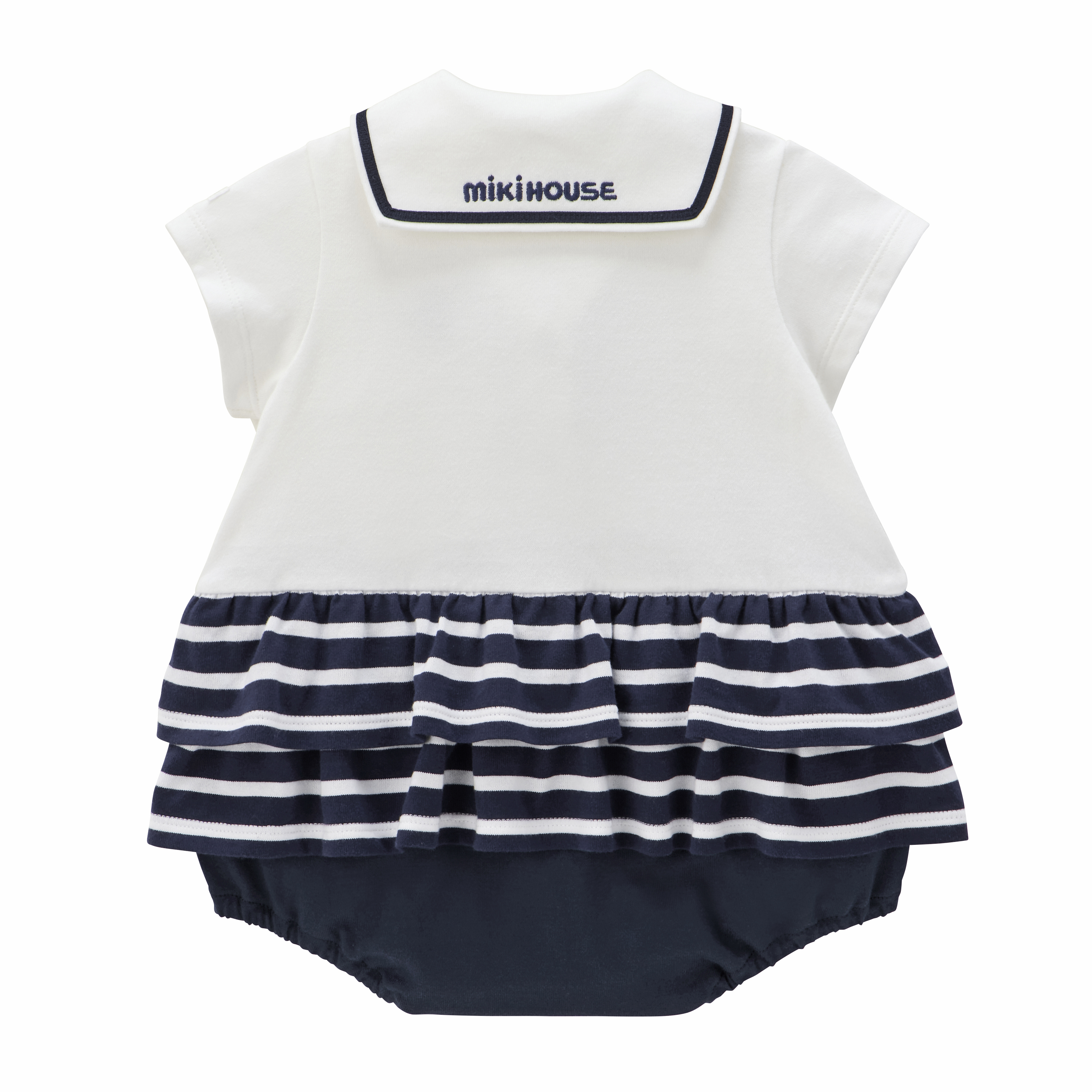 MIKI HOUSE BEAR海軍風短袖連身衣-白