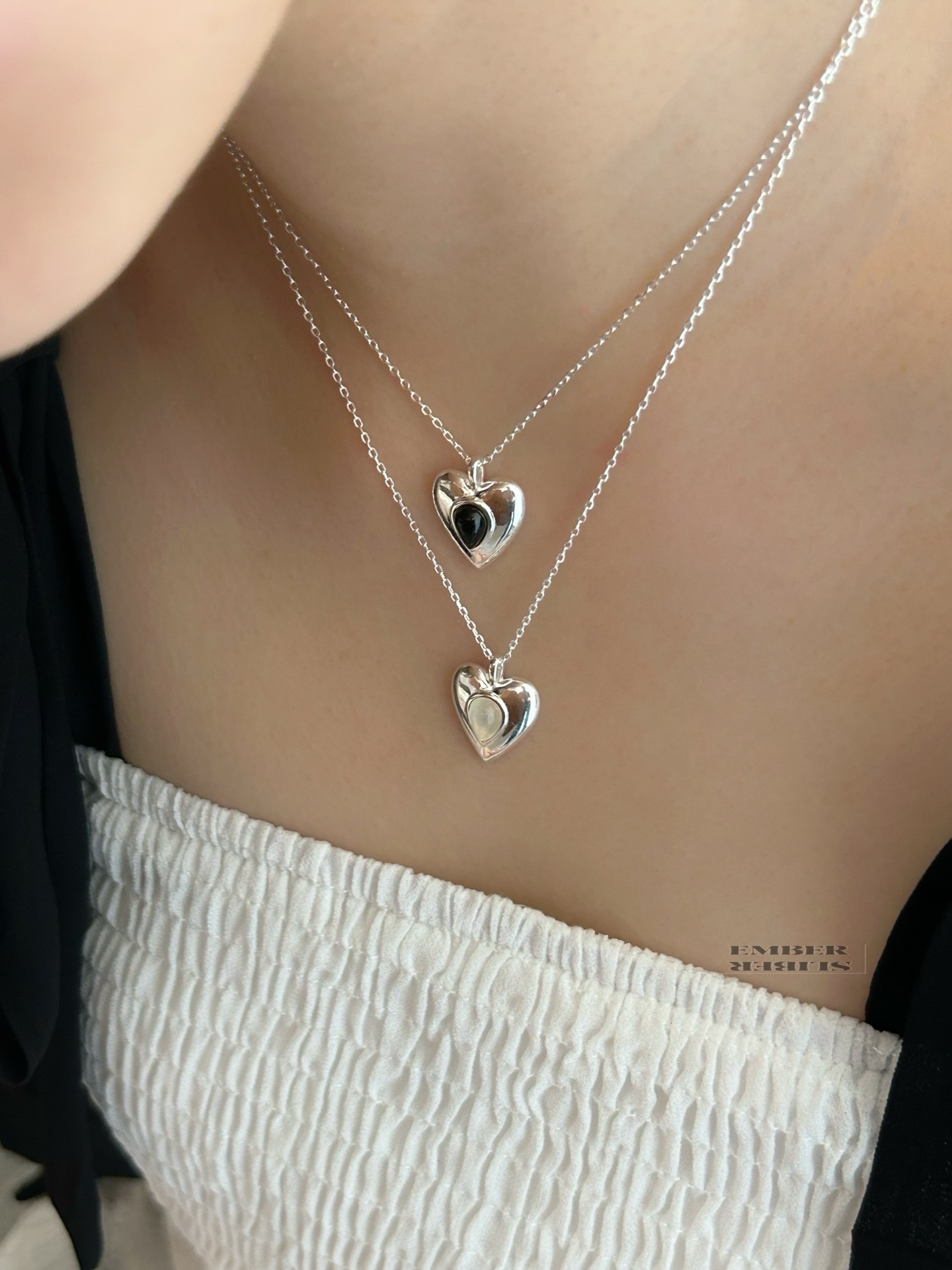 ✨✨S925 SILVER BLACK AGATE STONE HEART NECKLACE🖤