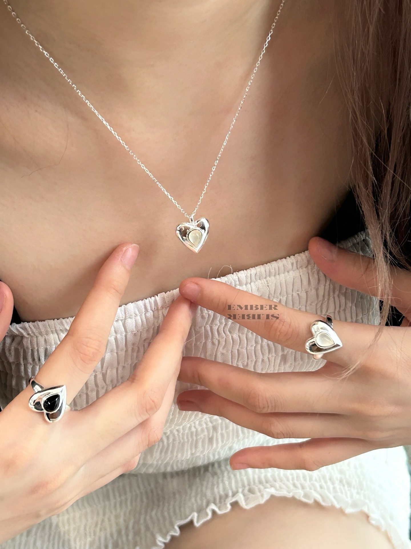 ✨✨S925 SILVER BLACK AGATE STONE HEART NECKLACE🖤