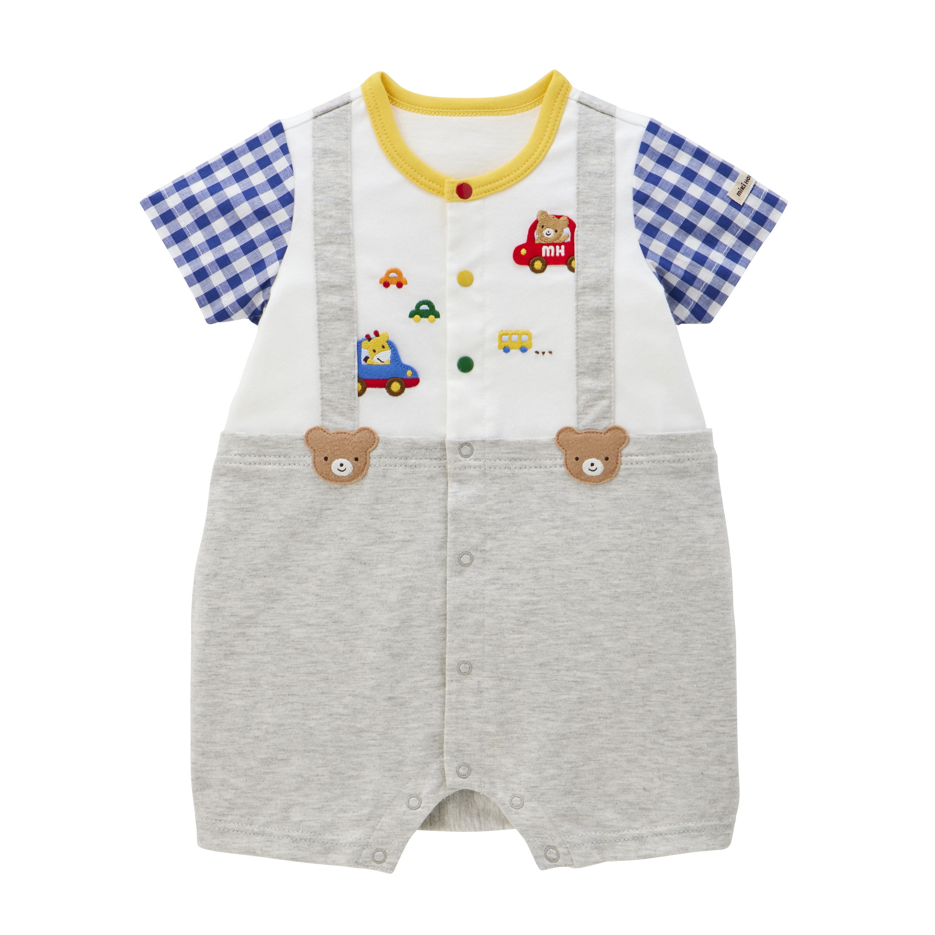 小熊吊帶造型短袖連身衣-灰