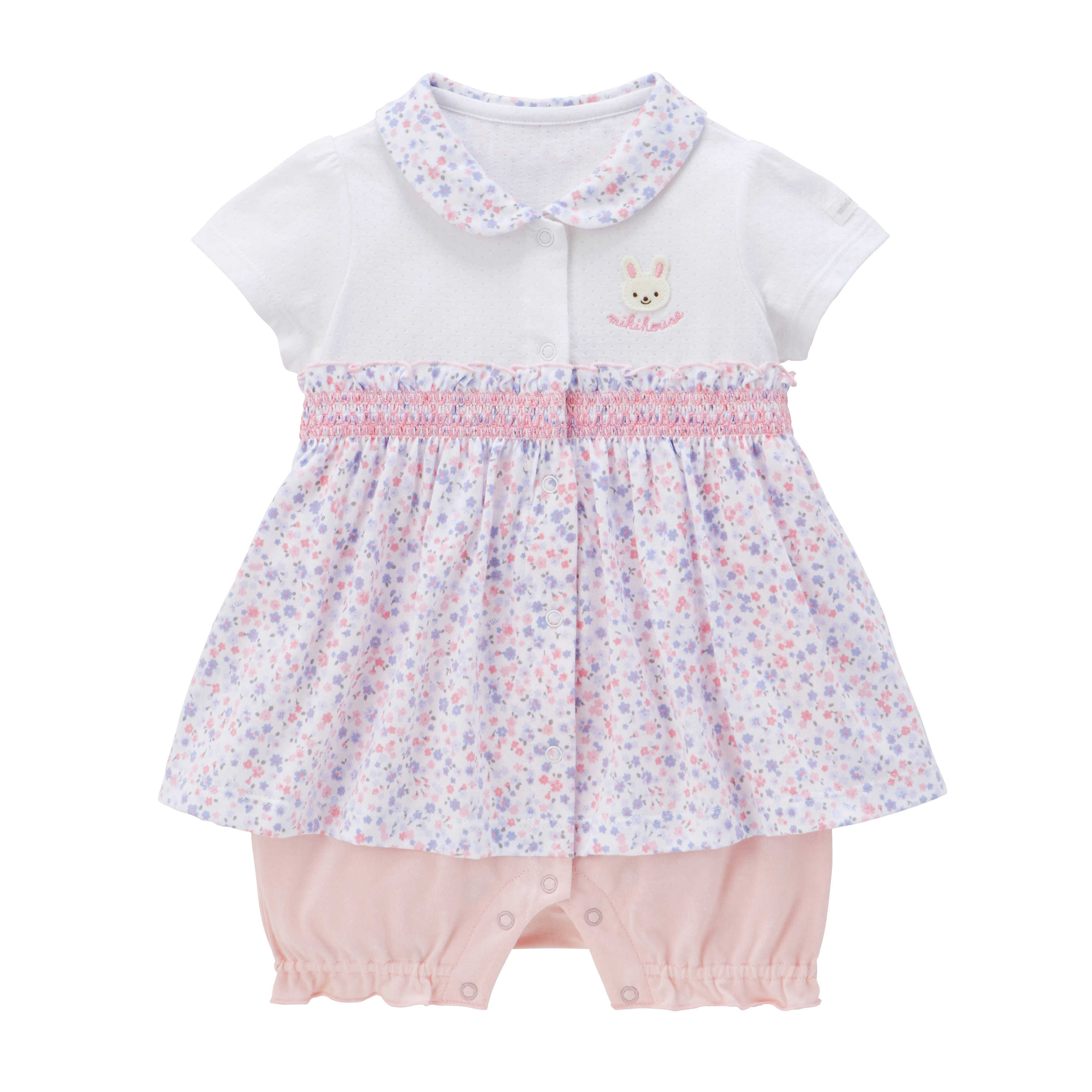 兔兔碎花短袖連身衣-粉