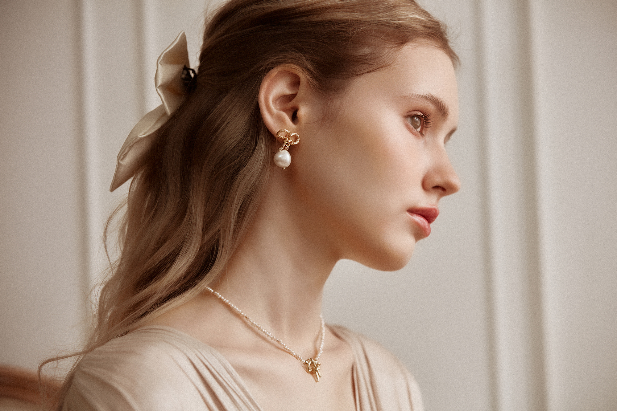 黃銅飾品,黃銅,氣質,耳環,蝴蝶結,天然珍珠,珍珠,甜美,18kgp,鍍18k金