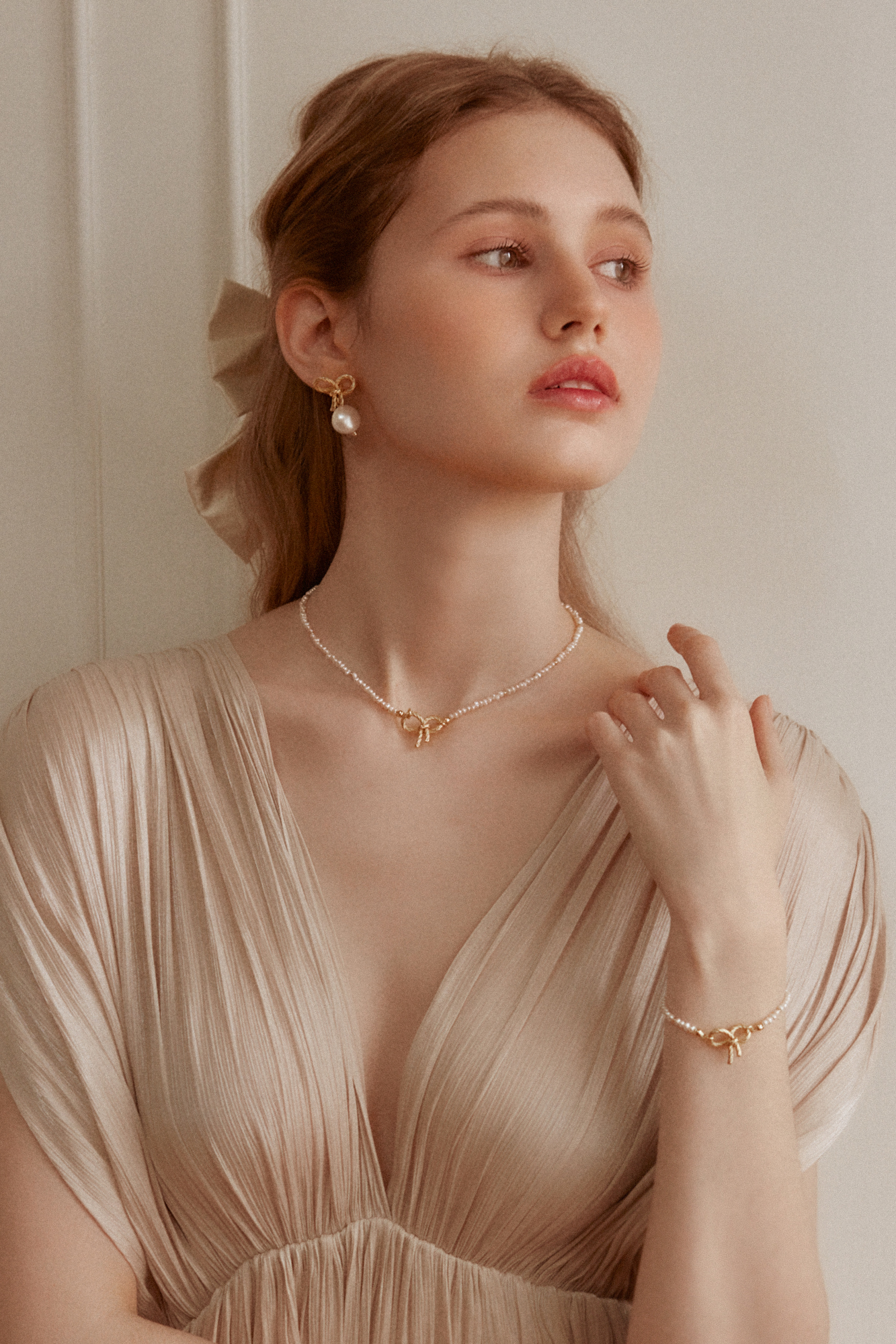 黃銅飾品,黃銅,氣質,耳環,蝴蝶結,天然珍珠,珍珠,甜美,18kgp,鍍18k金